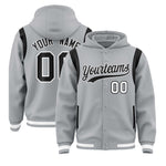 Custom Silver Black Varsity Full-Snap Letterman Shoulder Color Block Jacket Hoodie | BuyFootballJersey