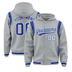Custom Silver Royal Varsity Full-Snap Letterman Shoulder Color Block Jacket Hoodie | BuyFootballJersey