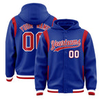 Custom Royal Red Varsity Full-Snap Letterman Shoulder Color Block Jacket Hoodie | BuyFootballJersey