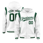 Custom White Green Varsity Full-Snap Letterman Shoulder Color Block Jacket Hoodie | BuyFootballJersey