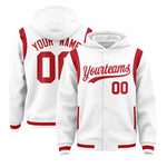 Custom White Red Varsity Full-Snap Letterman Shoulder Color Block Jacket Hoodie | BuyFootballJersey