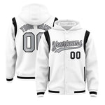 Custom White Silver Varsity Full-Snap Letterman Shoulder Color Block Jacket Hoodie | BuyFootballJersey