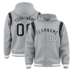 Custom Silver Black Varsity Full-Snap Letterman Shoulder Color Block Jacket Hoodie | BuyFootballJersey