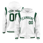 Custom White Green Varsity Full-Snap Letterman Shoulder Color Block Jacket Hoodie | BuyFootballJersey