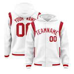 Custom White Red Varsity Full-Snap Letterman Shoulder Color Block Jacket Hoodie | BuyFootballJersey