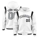 Custom White Silver Varsity Full-Snap Letterman Shoulder Color Block Jacket Hoodie | BuyFootballJersey