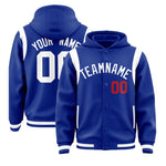 Custom Royal White Varsity Full-Snap Letterman Shoulder Color Block Jacket Hoodie | BuyFootballJersey