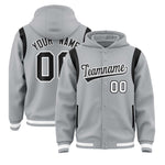 Custom Silver Black Varsity Full-Snap Letterman Shoulder Color Block Jacket Hoodie | BuyFootballJersey