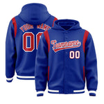 Custom Royal Red Varsity Full-Snap Letterman Shoulder Color Block Jacket Hoodie | BuyFootballJersey