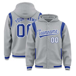 Custom Silver Royal Varsity Full-Snap Letterman Shoulder Color Block Jacket Hoodie | BuyFootballJersey