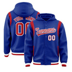Custom Royal Red Varsity Full-Snap Letterman Shoulder Color Block Jacket Hoodie | BuyFootballJersey