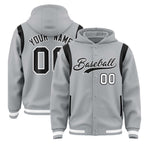 Custom Silver Black Varsity Full-Snap Letterman Shoulder Color Block Jacket Hoodie | BuyFootballJersey