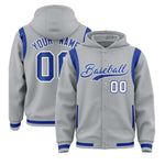 Custom Silver Royal Varsity Full-Snap Letterman Shoulder Color Block Jacket Hoodie | BuyFootballJersey