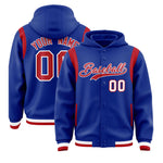 Custom Royal Red Varsity Full-Snap Letterman Shoulder Color Block Jacket Hoodie | BuyFootballJersey