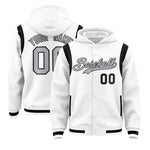 Custom White Silver Varsity Full-Snap Letterman Shoulder Color Block Jacket Hoodie | BuyFootballJersey