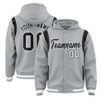Custom Silver Black Varsity Full-Snap Letterman Shoulder Color Block Jacket Hoodie | BuyFootballJersey