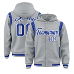 Custom Silver Royal Varsity Full-Snap Letterman Shoulder Color Block Jacket Hoodie | BuyFootballJersey