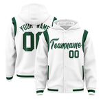 Custom White Green Varsity Full-Snap Letterman Shoulder Color Block Jacket Hoodie | BuyFootballJersey
