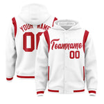 Custom White Red Varsity Full-Snap Letterman Shoulder Color Block Jacket Hoodie | BuyFootballJersey