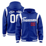 Custom Royal White Varsity Full-Snap Letterman Shoulder Color Block Jacket Hoodie | BuyFootballJersey