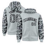 Custom Silver Gray-Black Raglan Sleeves Varsity Full-Snap Letterman Camo Jacket Hoodie | BuyFootballJersey