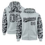 Custom Silver Gray-Black Raglan Sleeves Varsity Full-Snap Letterman Camo Jacket Hoodie | BuyFootballJersey