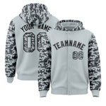 Custom Silver Gray-Black Raglan Sleeves Varsity Full-Snap Letterman Camo Jacket Hoodie | BuyFootballJersey