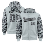 Custom Silver Gray-Black Raglan Sleeves Varsity Full-Snap Letterman Camo Jacket Hoodie | BuyFootballJersey