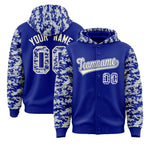 Custom Royal Silver-Cream Raglan Sleeves Varsity Full-Snap Letterman Camo Jacket Hoodie | BuyFootballJersey