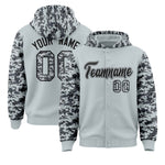 Custom Silver Gray-Black Raglan Sleeves Varsity Full-Snap Letterman Camo Jacket Hoodie | BuyFootballJersey