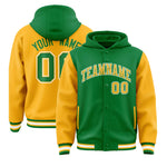 Custom Kelly Green Gold Raglan Sleeves Varsity Full-Snap Letterman Two Tone Jacket Hoodie | BuyFootballJersey