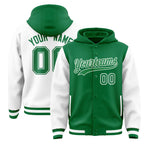 Custom Kelly Green White Raglan Sleeves Varsity Full-Snap Letterman Two Tone Jacket Hoodie | BuyFootballJersey