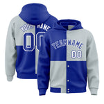 Custom Royal Silver Varsity Full-Snap Four Squares Color Block Letterman Jacket Hoodie | BuyFootballJersey