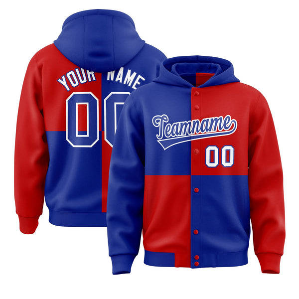 Custom Royal Red Varsity Full-Snap Four Squares Color Block Letterman Jacket Hoodie | BuyFootballJersey