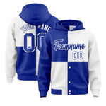 Custom Royal White Varsity Full-Snap Four Squares Color Block Letterman Jacket Hoodie | BuyFootballJersey