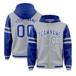 Custom Silver Royal Raglan Sleeves Varsity Full-Snap Letterman Three Stripes Jacket Hoodie | BuyFootballJersey