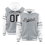Custom Silver White Raglan Sleeves Varsity Full-Snap Letterman Three Stripes Jacket Hoodie | BuyFootballJersey