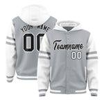 Custom Silver White Raglan Sleeves Varsity Full-Snap Letterman Three Stripes Jacket Hoodie | BuyFootballJersey