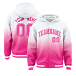 Custom White Pink Varsity Full-Snap Letterman Gradient Jacket Hoodie | BuyFootballJersey