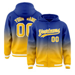 Custom Royal Yellow Varsity Full-Snap Letterman Gradient Jacket Hoodie | BuyFootballJersey