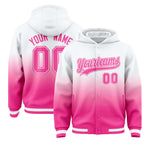 Custom White Pink Varsity Full-Snap Letterman Gradient Jacket Hoodie | BuyFootballJersey