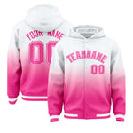 Custom White Pink Varsity Full-Snap Letterman Gradient Jacket Hoodie | BuyFootballJersey