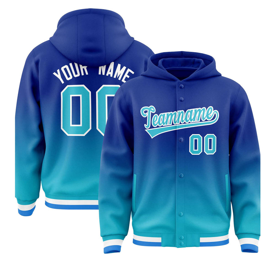 Custom Royal Sky Blue Varsity Full-Snap Letterman Gradient Jacket Hoodie | BuyFootballJersey