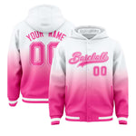 Custom White Pink Varsity Full-Snap Letterman Gradient Jacket Hoodie | BuyFootballJersey