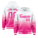 Custom White Pink Varsity Full-Snap Letterman Gradient Jacket Hoodie | BuyFootballJersey