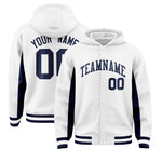 Custom White Navy Color Block Varsity Full-Snap Letterman Jacket Hoodie | BuyFootballJersey