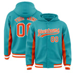 Custom Aqua Orange Color Block Varsity Full-Snap Letterman Jacket Hoodie | BuyFootballJersey