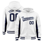 Custom White Navy Color Block Varsity Full-Snap Letterman Jacket Hoodie | BuyFootballJersey