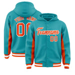 Custom Aqua Orange Color Block Varsity Full-Snap Letterman Jacket Hoodie | BuyFootballJersey