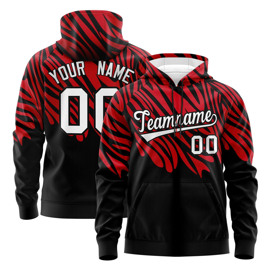 Custom Red Black Leopard Print Pullover Sweatshirt Hoodie | BuyFootballJersey